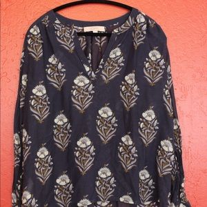 Loft Blouse - Sheer - EUC - Blue Pattern - Size L